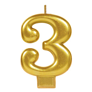 Gold Numeral "3" Candle